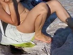 Nude Beach - Hard Nips Redhead Babe Masturbation