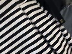 OL in stripe dress at ATM