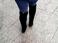 Candid jeans ass walking in Germany