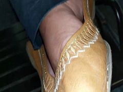 Candid feet on stinky flats very hot on office