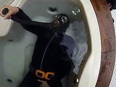 underwater in gas mask