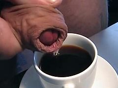 sperm coffee cookie glass uncut cock foreskin masturbation