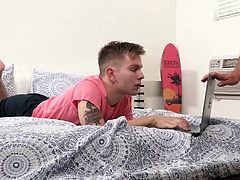 While he’s working on a essay, a young man’s horny, aggressive man sneaks in to his room to bust a nut bad, seeing a chance to do it while his wife is out. He interrupts his friend's homework, hoping to get a quick fuck out of his tight ass. The young man knows he should stay focused, but it’s impossible to do so with his old man’s persistent cock pressing up against his mouth and hole!