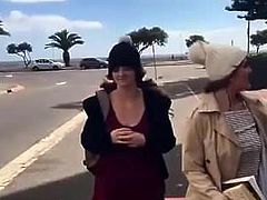 2 hot girls flashing in the street