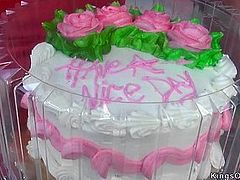 Sexy Latina smashed cake to guys face