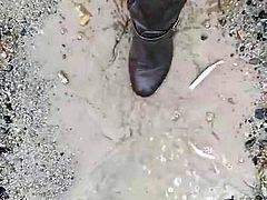 Hotwife in. Flatboots in mud part 1