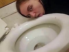 Nasty Fuckslut Haley Hess licks a toilet