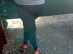 chubby ass and feet in leggins and heels