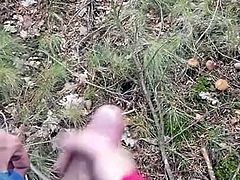 Girlfriend gives handjob on woods local dogging area