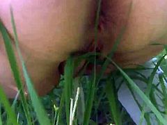 Outdoor pissing in the grass