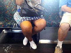 Sexy legs ebony granny on the train