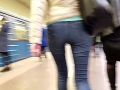 Nice girl's ass in tight jeans