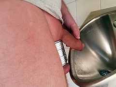 piss and ballstretcher at public rest room