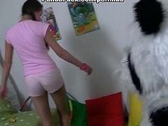 Panda bear fucks sexy teen in different positions