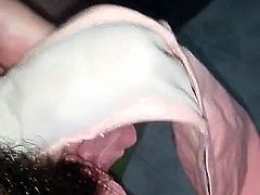 Jerking off with neighbor's pink panty & cum! Part 4