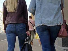Sweet blonde's ass in jeans