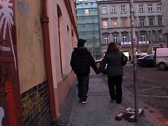 Fat girl picks up him from street for play