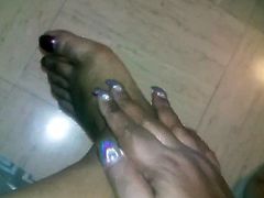 Ebony wide feet lotion tease
