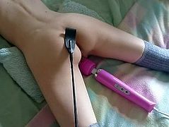 submissive girl cums hard from getting spanked and vibed