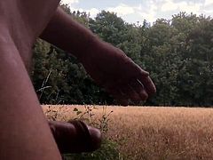 Outdoor jerking with cum naked public