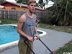 My stepson and I were outside doing yard work this weekend. He wasn't really into it, plus he had other problems as well. I paused to talk to him, and then it hit me. What he really needed was to have his juicy cock sucked by a man who really knows how, and I was the one who showed him.