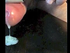 Thick semen flowing ejaculation