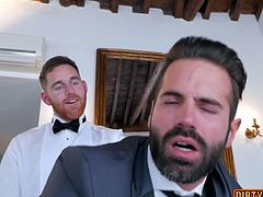 Gay guys in suits flip flop and cumshot
