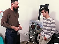 When his stepdad found a condom in his room, he knew it was time to have the talk. Sex is a big issue, and safe sex is an even bigger one. He not only talks to his stepson, but shows him with demonstration on how to put on a condom, as well as give some manual pleasure to his partner. Dads are great!