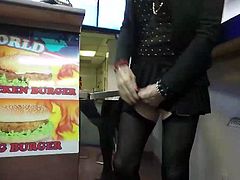 TGirl Public Flashing at Kebab World