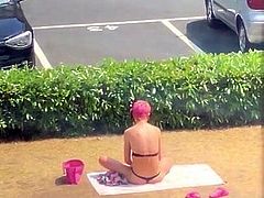 English slut thong in park voyeur string bikini