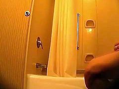 wife removing her tampon and then shower