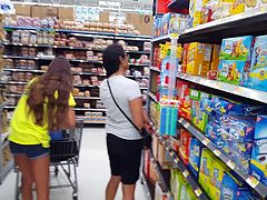 Candid voyeur hot teen long legs grocery store with mom