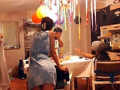 SWEETDESIRE AND HER GF STRIP IN  KITCHEN WHILE THE BOYS OUT