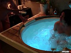 Lucky guy gets to plow his wife in a glowing hot tub in various positions.