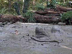 Petite Woman Warm Bubbling Mud Pit Orgasm