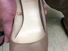 Cumming in a coworker's tan heel