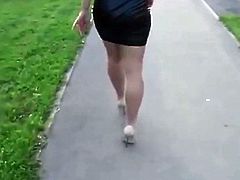 Walk in Sexy Dress and High Heels