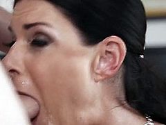 Milf gags on big shlong as she deep throats for cum in mouth