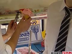 Ice cream vendor drilling handsome gay asshole passionately