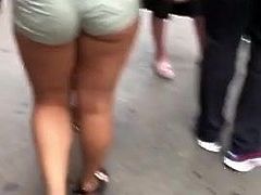 Latina bitch walking around with her ass cheeks hanging out