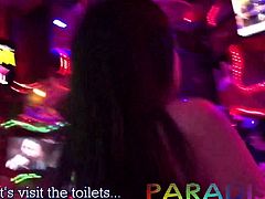Paradise Gfs - Twins sucking cock in club - Part 1