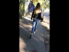 Spying on a jeans butt of blonde german teen  creep voyeur