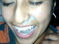 Desi Pak Lahore shy wife takes mouth full of Cum Swallows