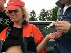 Two buddy fuck sexy blonde granma outdoors
