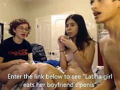 Latina girl eats her boyfriend's penis