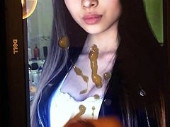Cum tribute on a cute asian girl's chest