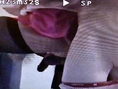 Tv gets fucked in pink mnii thru pantyhole