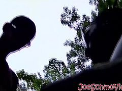 Black deviant sucks dick and takes it in the ass outdoors
