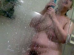 Hidden Cam Catches Showering BBW Wife With Big Natural Tits