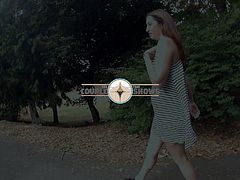 She shows her stream at the park - public pissing